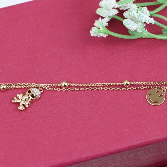 Rose Gold Double Layer Skull Bracelet with Crystal Accents, XPBL0674 - Picture 9 of 12